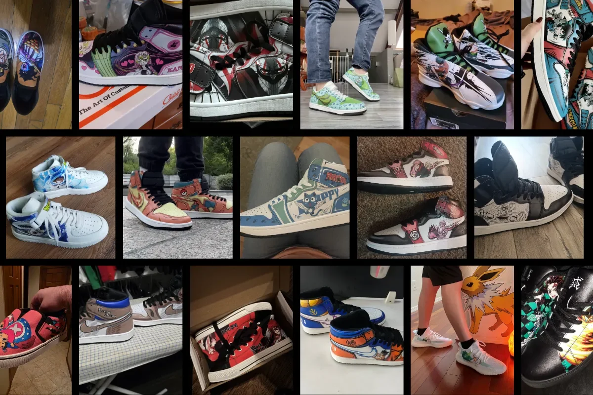 Customer photos of Gearanime custom anime sneakers from store reviews