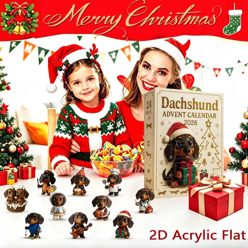 Family enjoying the Dachshund Advent Calendar 2026 with dachshund ornaments