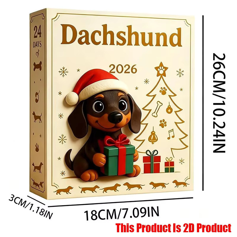 Dachshund Advent Calendar 2026 box, 26cm x 18cm x 3cm