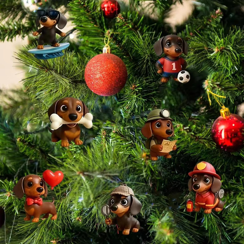 Dachshund ornaments on Christmas tree