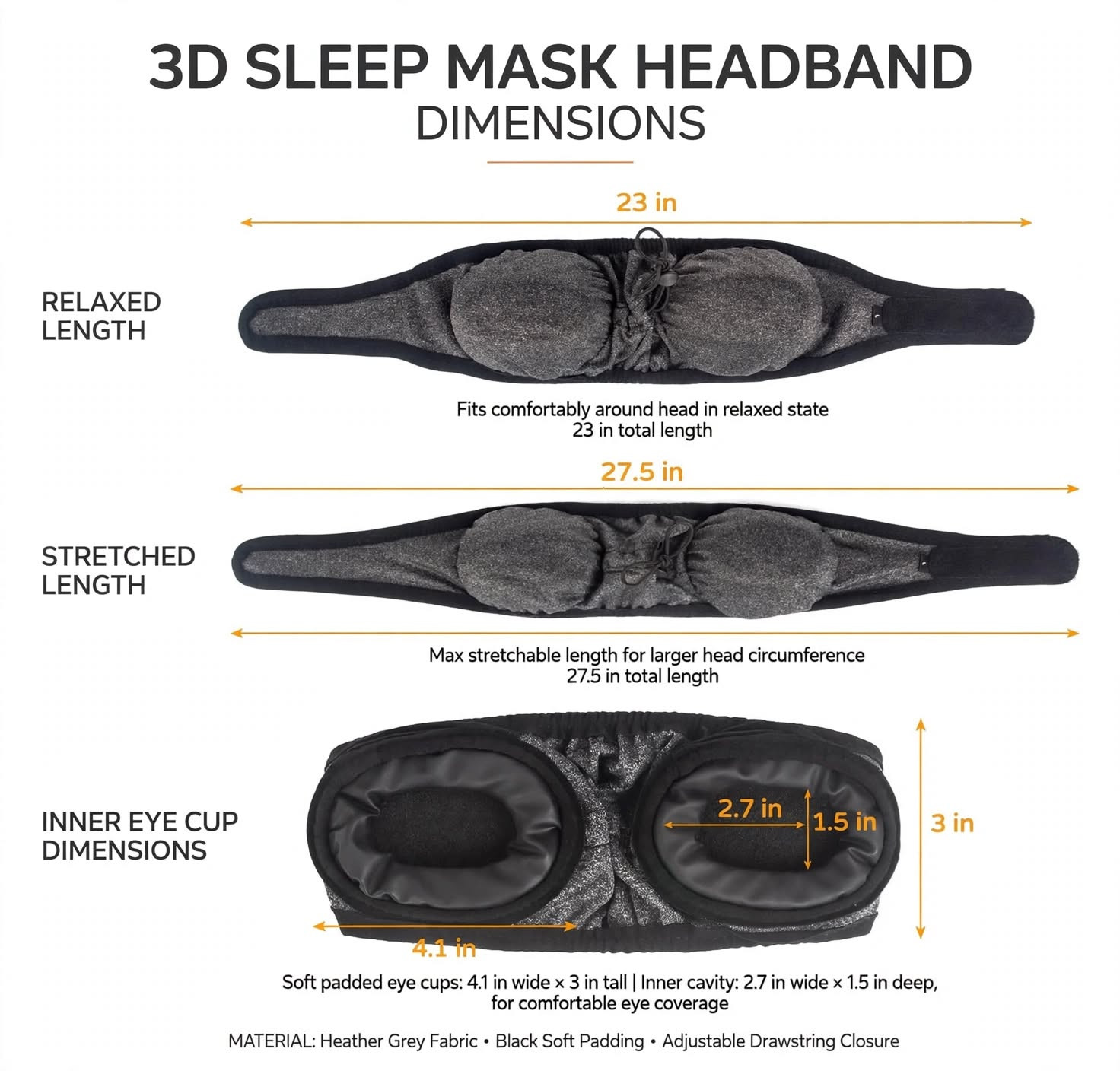 Calma ear muffs size chart with measurements