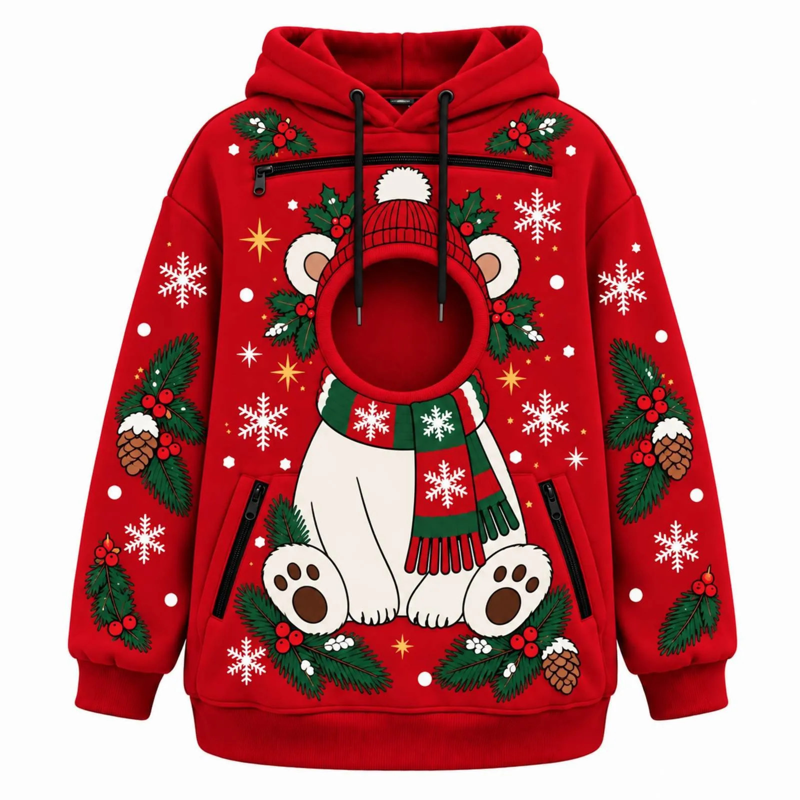 Polar bear Christmas face hoodie in red