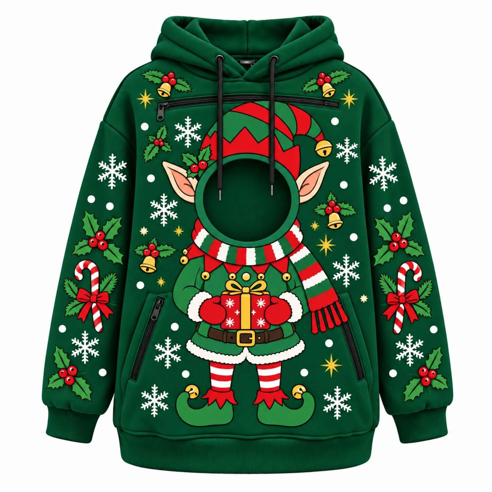 Elf Christmas face hoodie in green