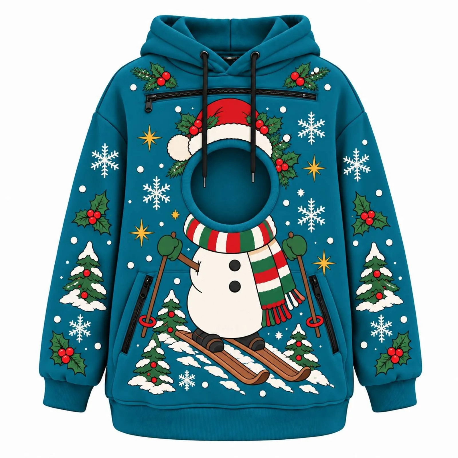 Polar bear face-hole Christmas hoodie detail