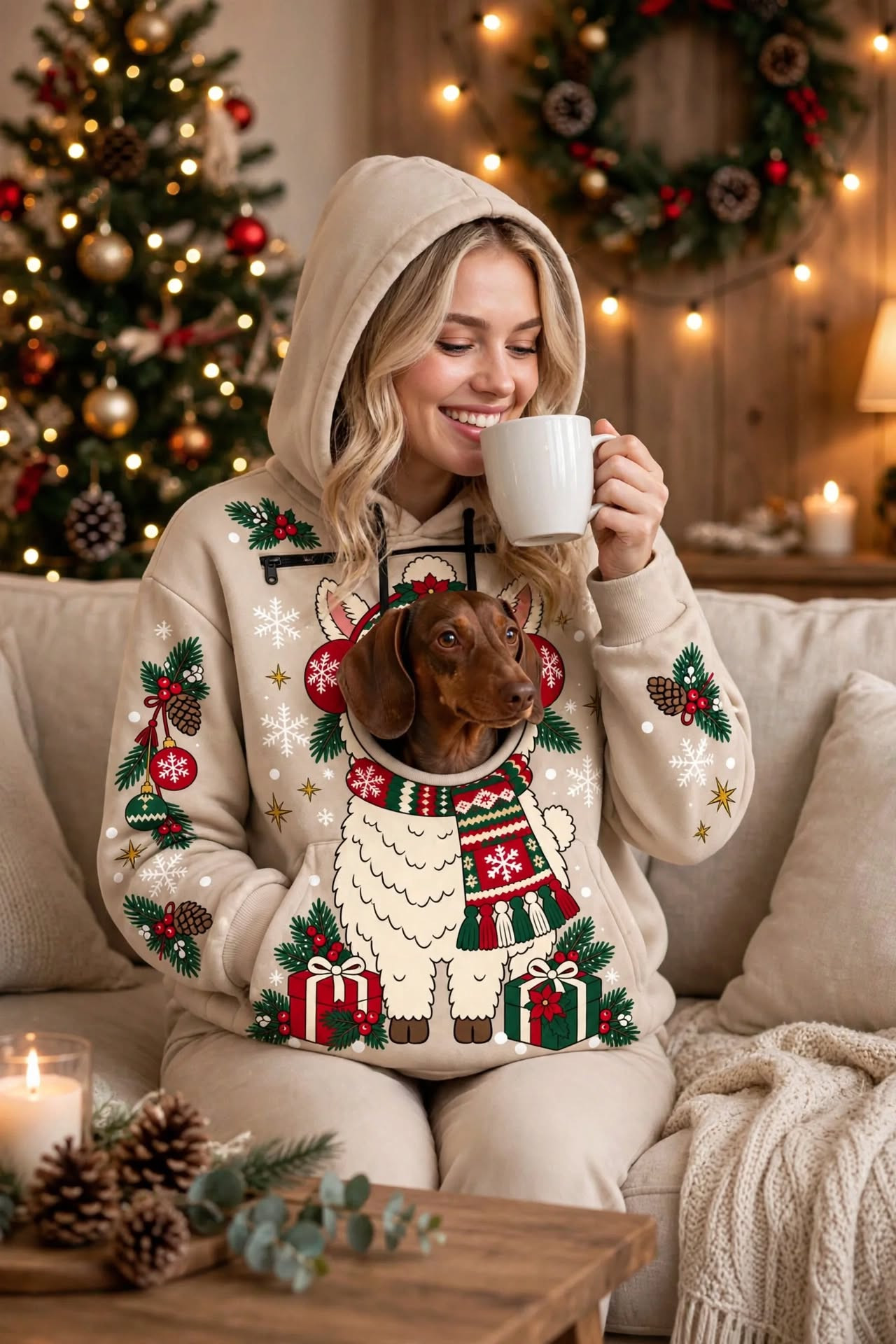 Polar bear Christmas face hoodie