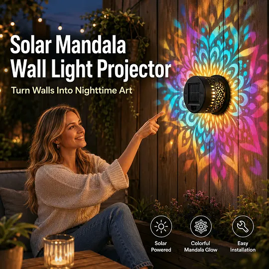 Mandala solar light pattern on fence