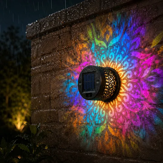 Outdoor solar mandala wall light