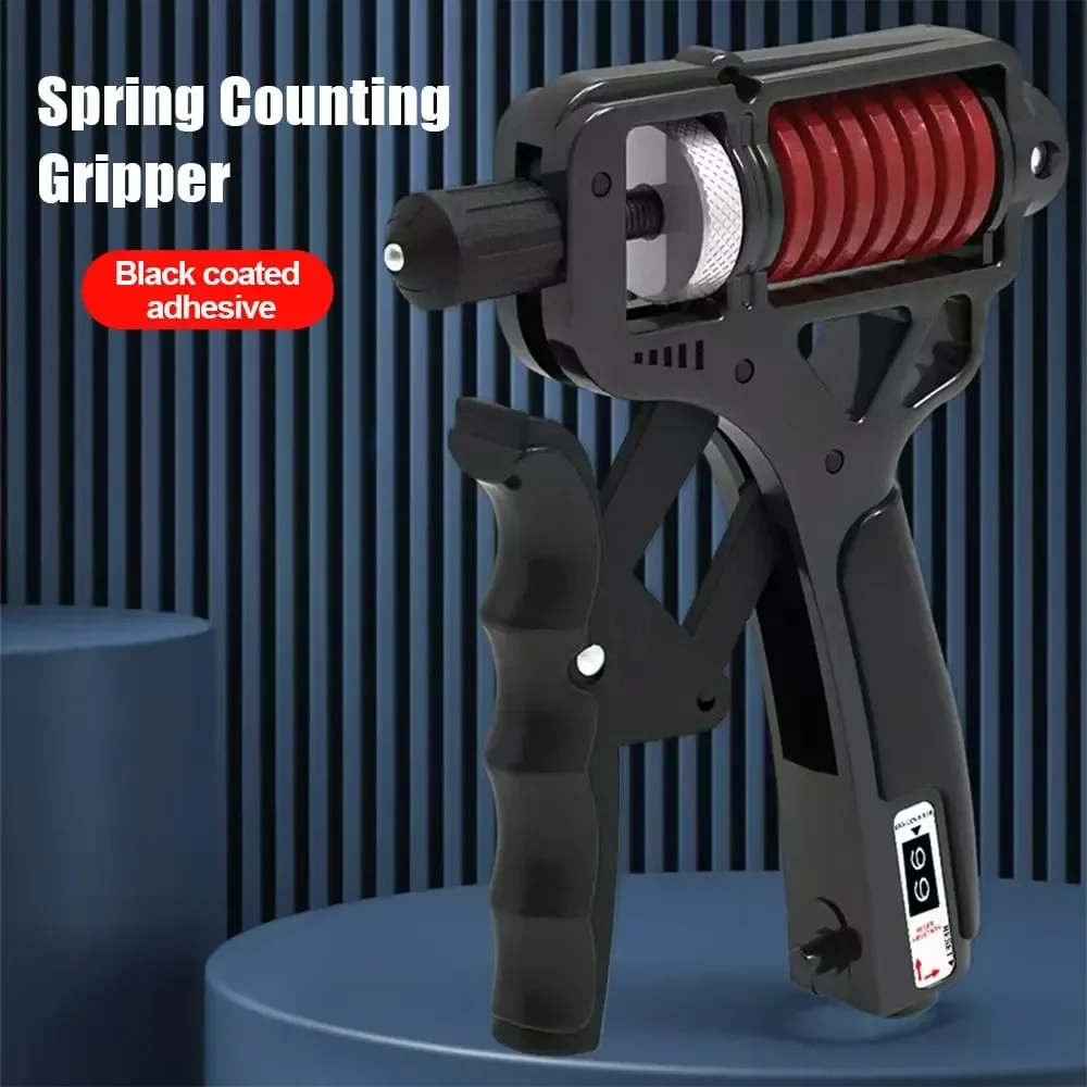 Spring hand grip strengthener shown upright