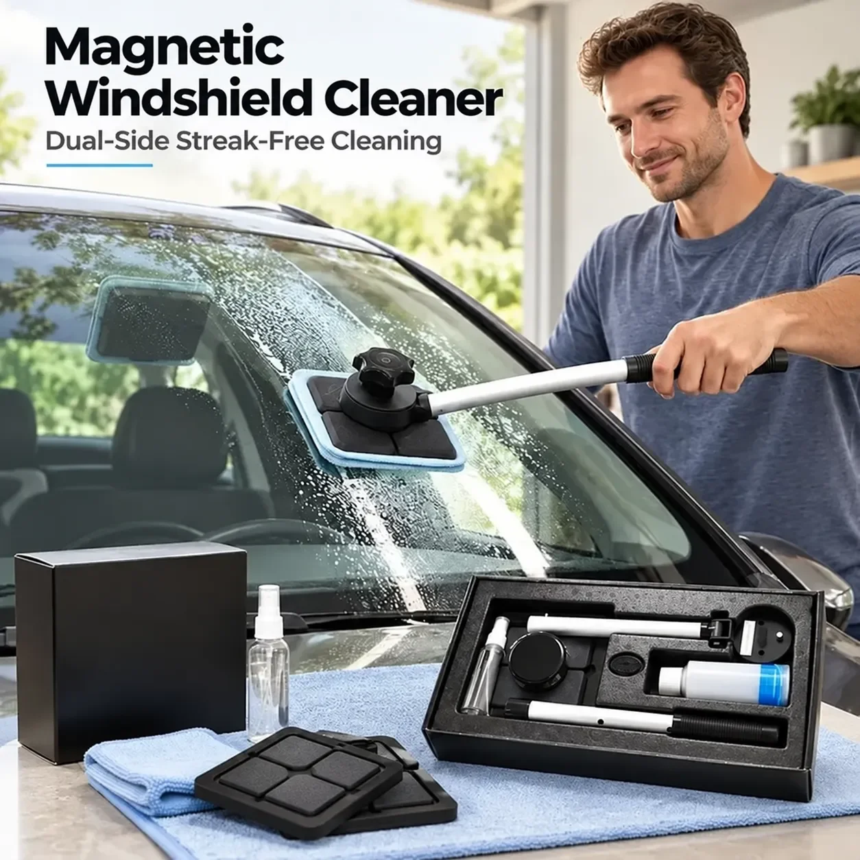Dual magnetic car glass cleaner product overview