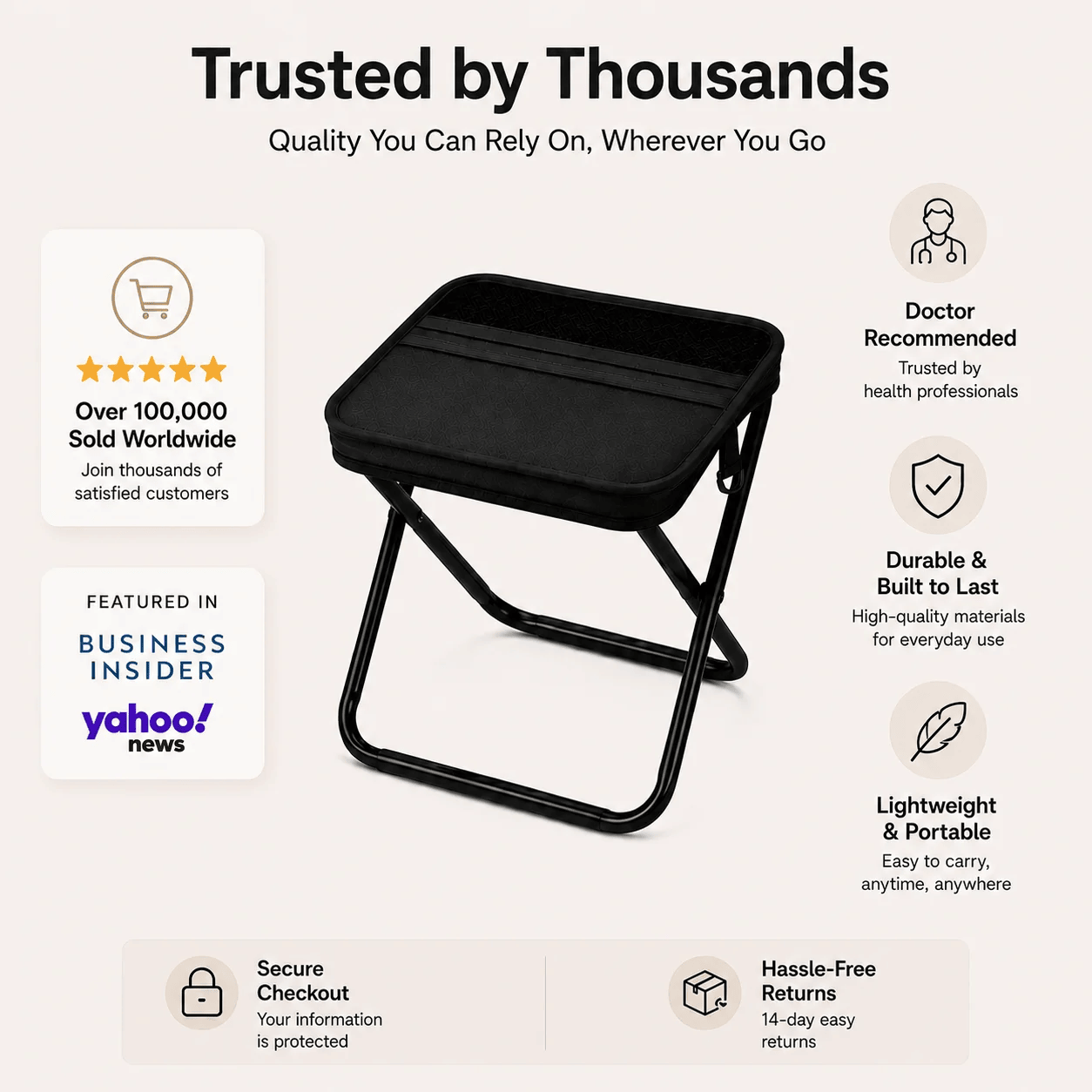 Swiftbag 2-in-1 Folding Chair Bag social proof and guarantee