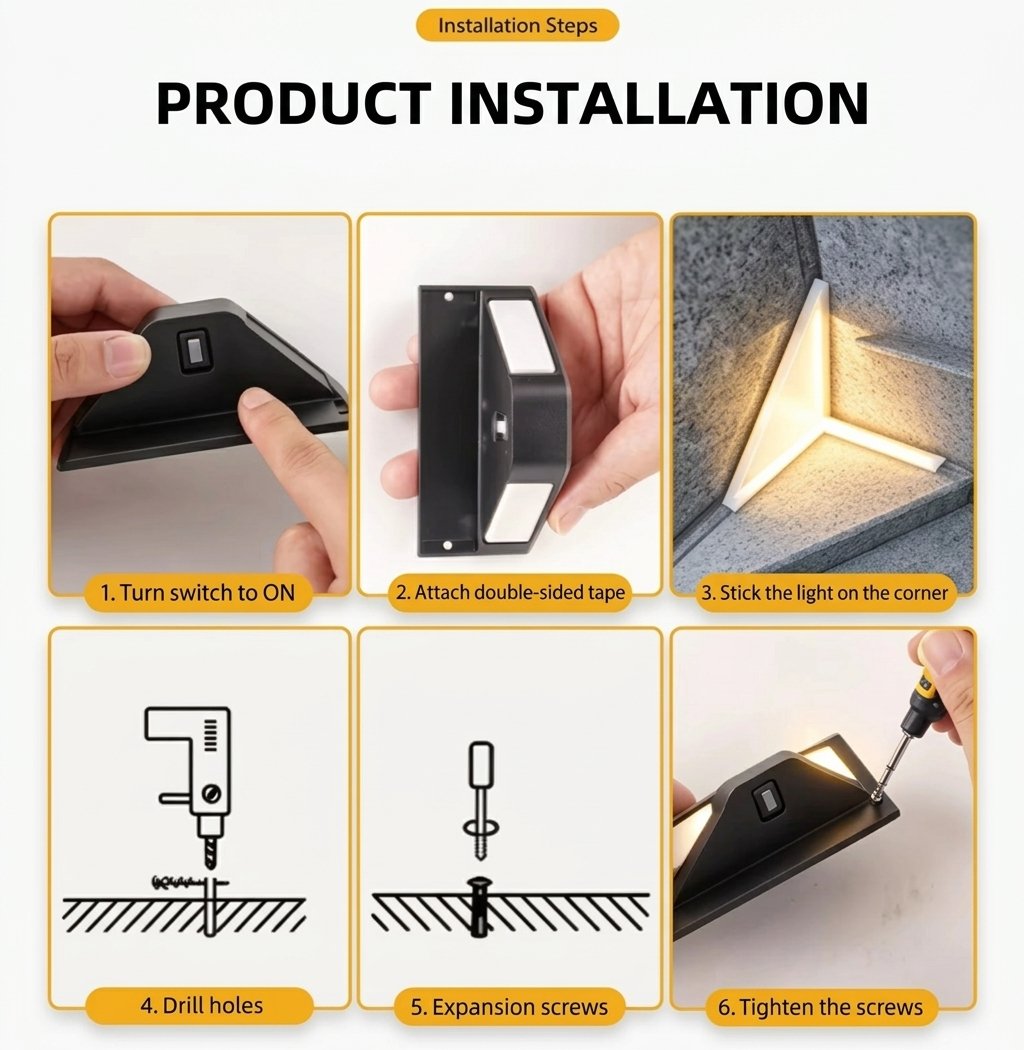 A Coordinated Glow for Your Outdoor Space  An eight-piece set of solar LED step lights designed for suitable outdoor stairs, decks, patios, and garden pathways.