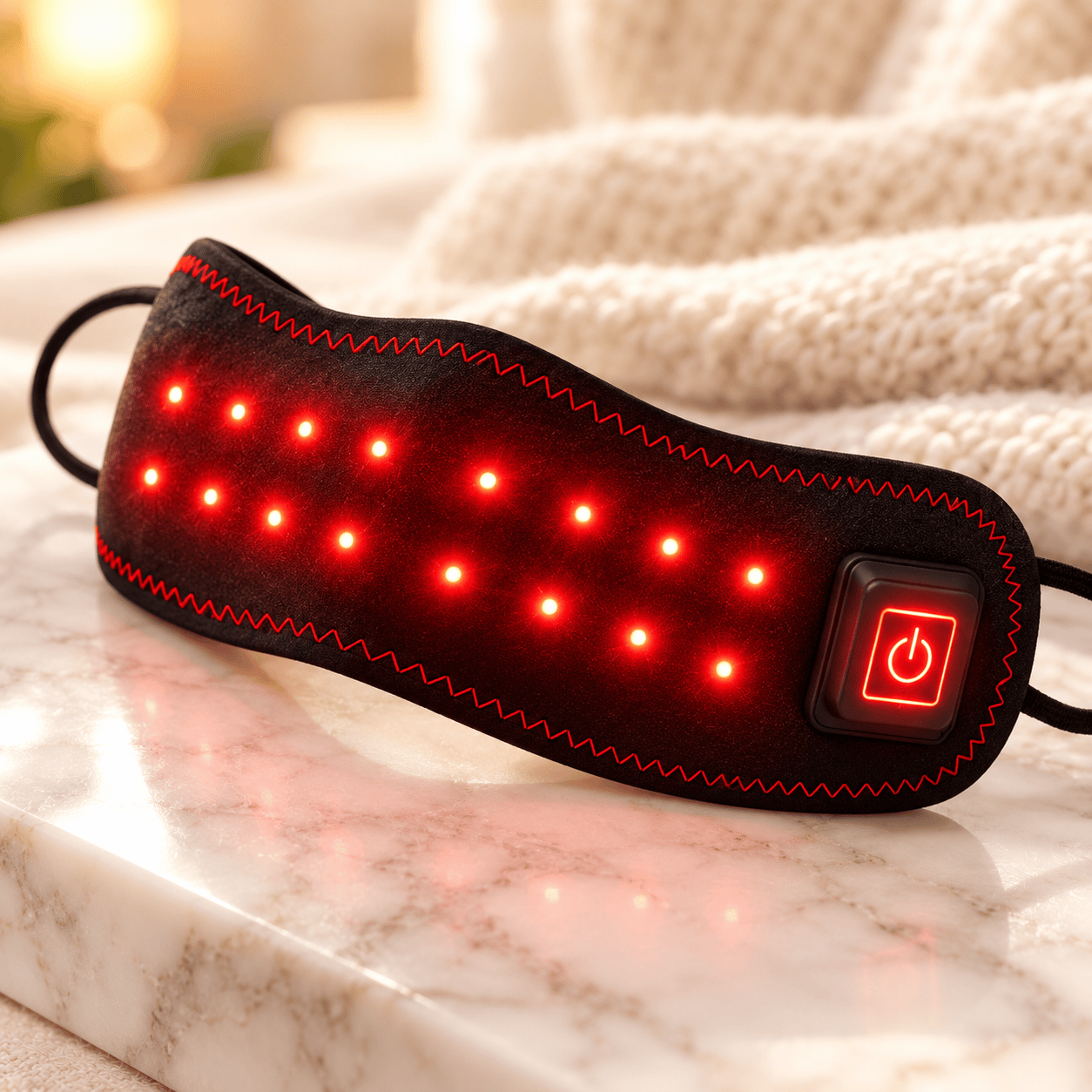 Velasay nose warmer with 16 red LEDs lit