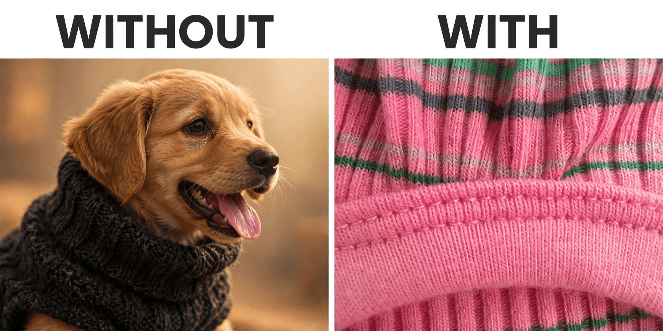 Without vs with the rib knit dog vest – breathability comparison