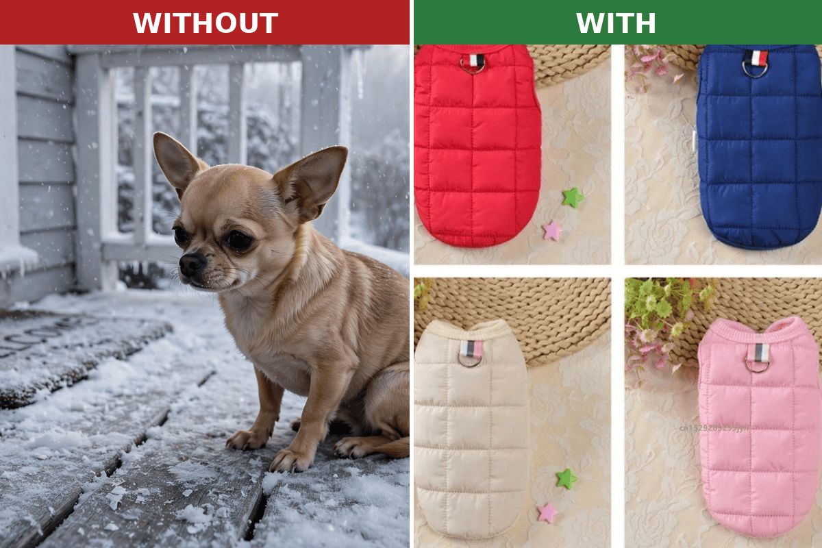 Without vs with padded warmth – winter dog coat