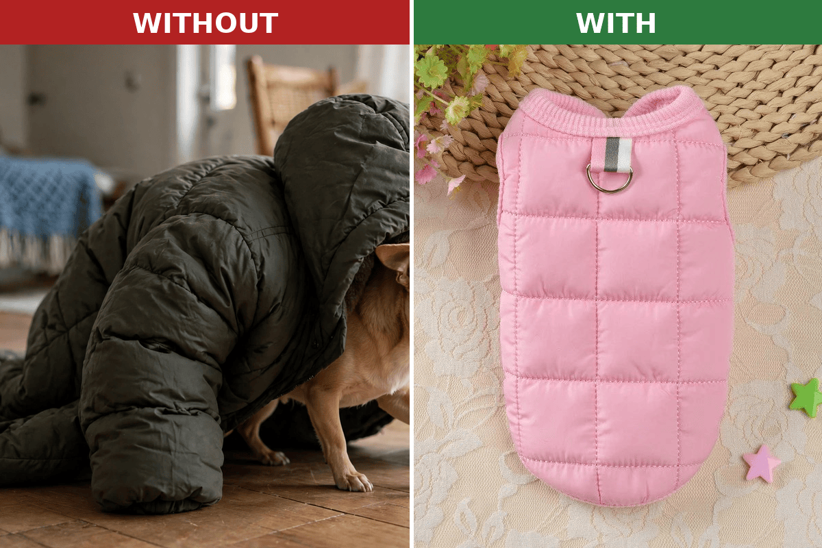 Without vs with easy lightweight wear – chihuahua winter coat