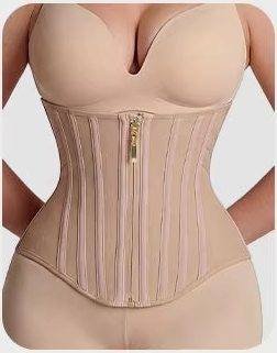 Beige waist support belt worn by model