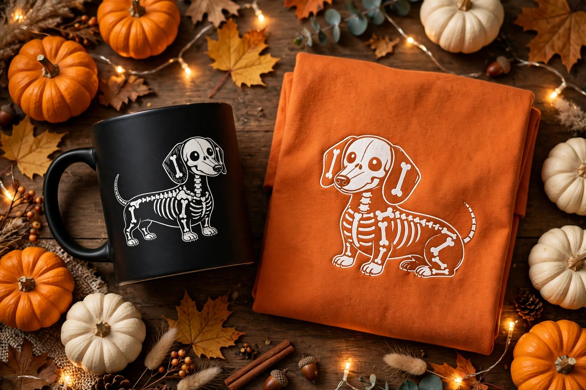 Dachshund Halloween gift set with skeleton mug