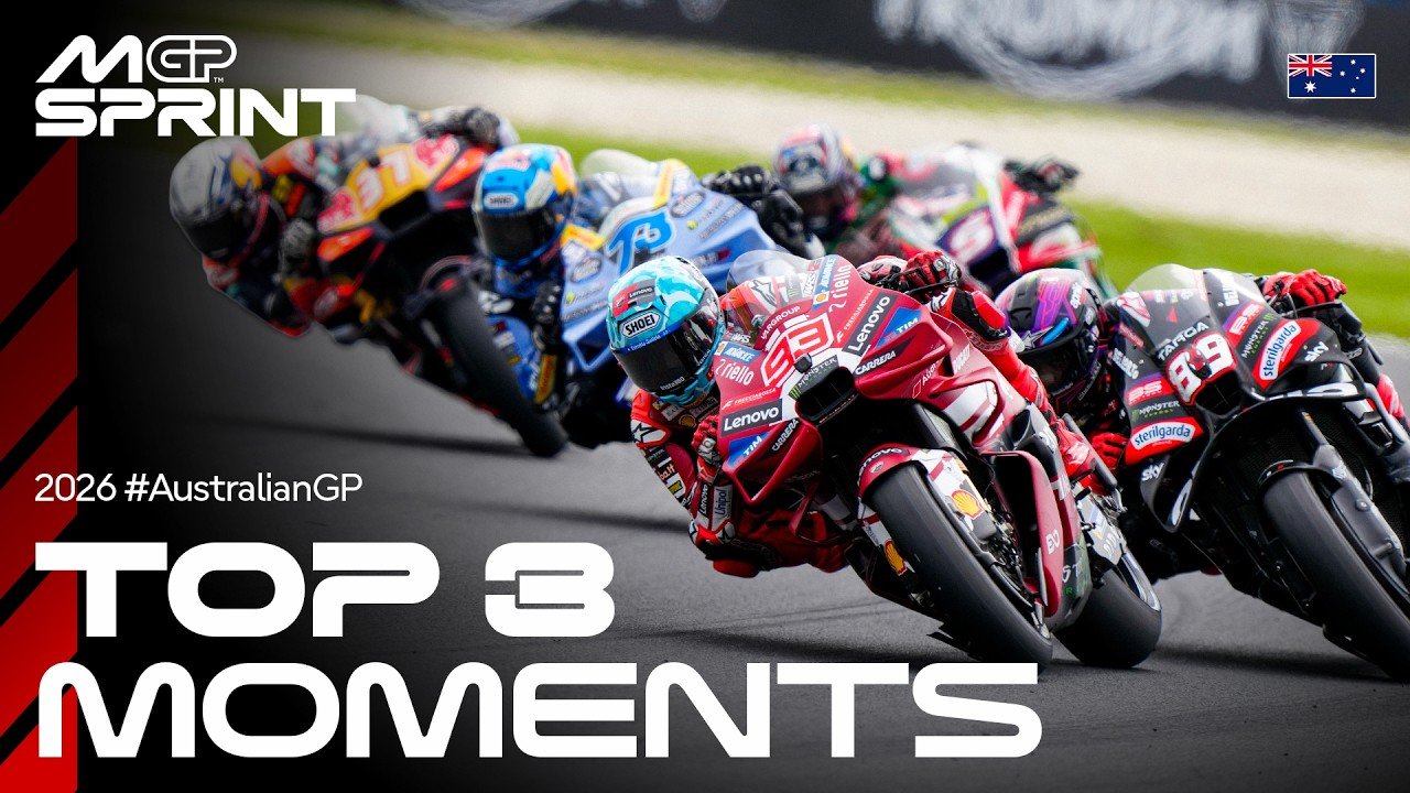 Official MotoGP YouTube thumbnail for Top 3 Tissot Sprint moments at the 2026 Australian GP Phillip Island