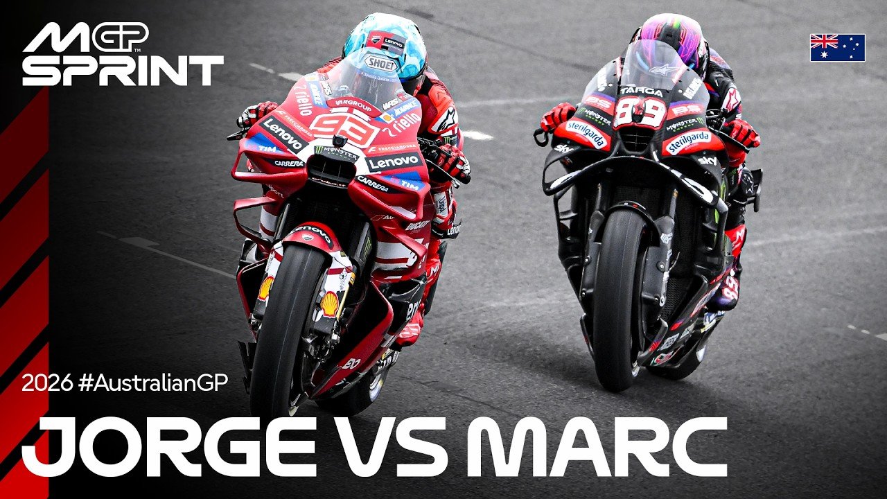 Official MotoGP YouTube thumbnail for The fight for the title Jorge Martin vs Marc Marquez 2026 championship feature