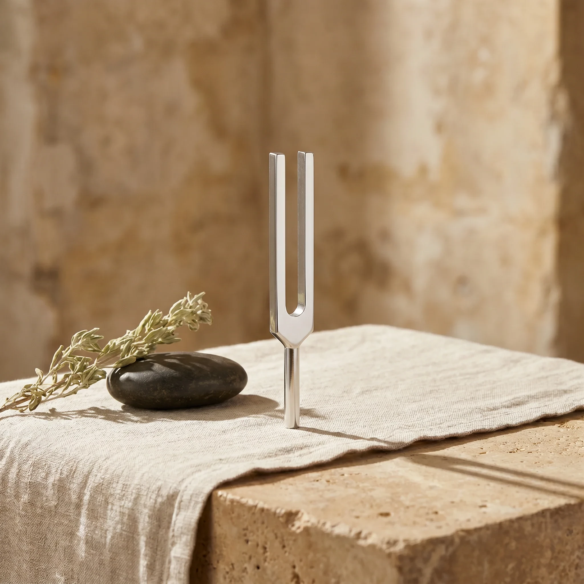 Desk reset ritual with tuning forks